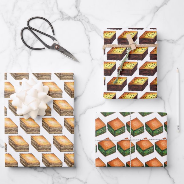 Spanakopita Moussaka Baklava Greek Food Prints Wrapping Paper Sheets (Front)