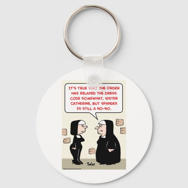 spandex nuns no-no dress code keychain (Front)