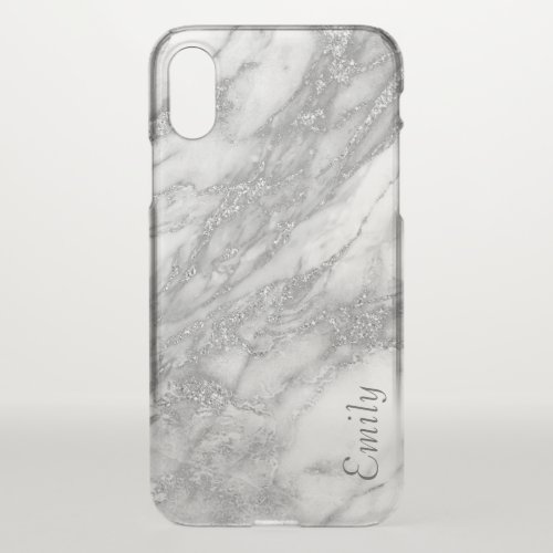 Spangle Silver Marble Texture With Your Name iPhone X Case