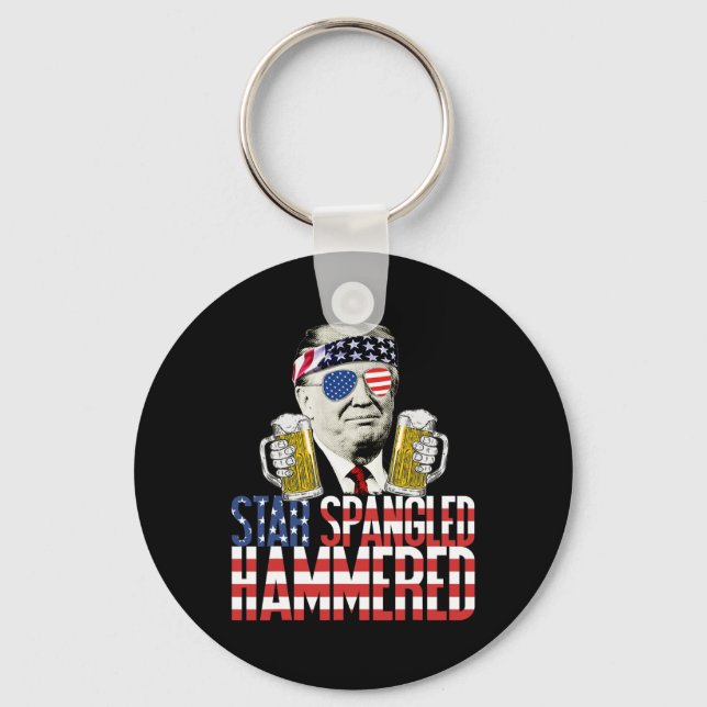 Spangled Hammered President Donald Trump Beer Love Keychain (Front)