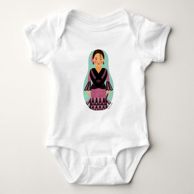Spaniard Pink Dress Matryoshka Baby Bodysuit (Front)