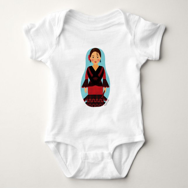 Spaniard Red Dress Matryoshka Baby Bodysuit (Front)