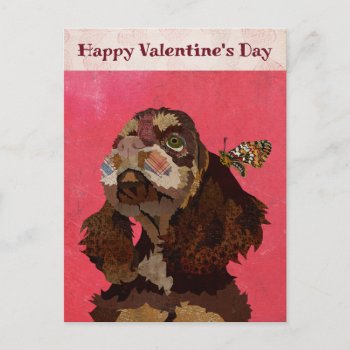Spaniel & Butterfly Valentine's Postcard by Greyszoo at Zazzle