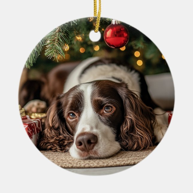 Spaniel Christmas Ceramic Ornament (Front)