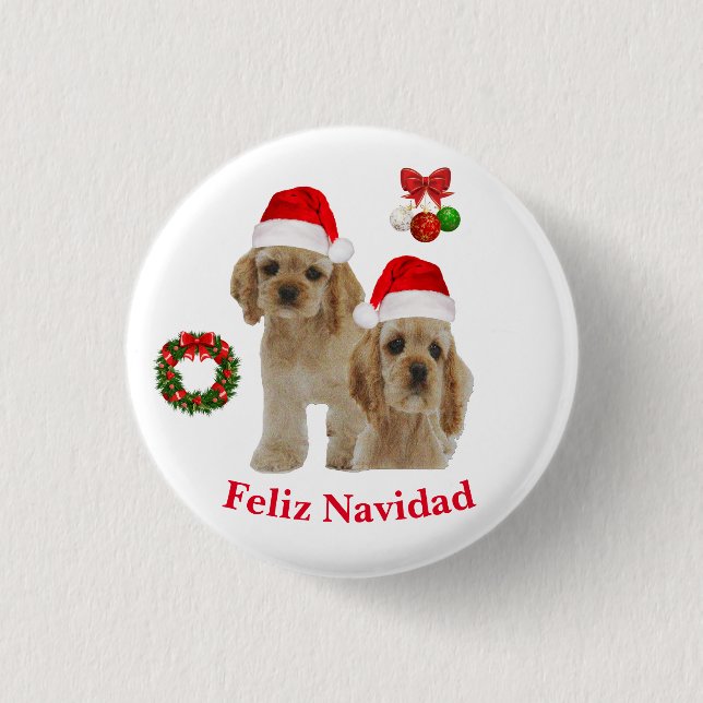 Spaniel Cocker Feliz Navidad Button (Front)