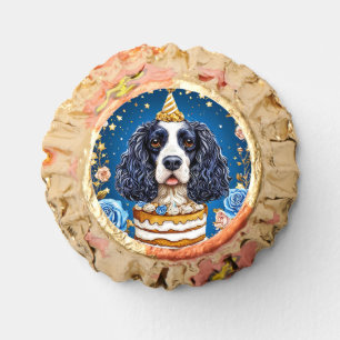 Spaniel Dog Celebrating Birthday with Cake Reese's Peanut Butter Cups