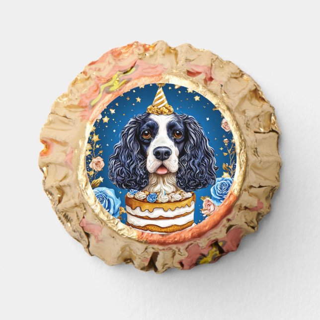 Spaniel Dog Celebrating Birthday with Cake Reese's Peanut Butter Cups (Front)