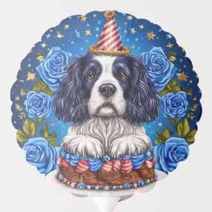 Spaniel Dog Celebrating Birthday With Festive Hat Balloon
