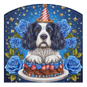 Spaniel Dog Celebrating Birthday With Festive Hat Door Sign