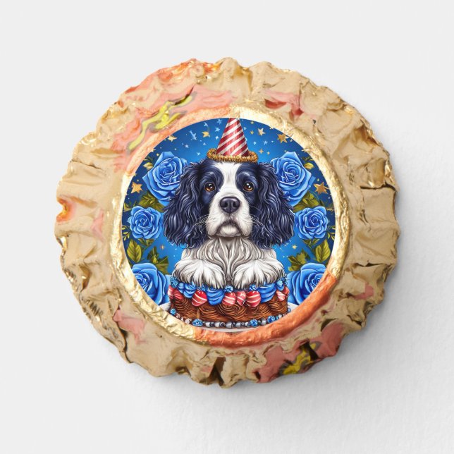Spaniel Dog Celebrating Birthday With Festive Hat Reese's Peanut Butter Cups (Front)