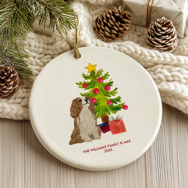 Spaniel Dog Personalized Christmas Ceramic Ornament (Creator Uploaded)