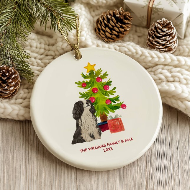 Spaniel Dog Personalized Christmas Ceramic Ornament (Creator Uploaded)