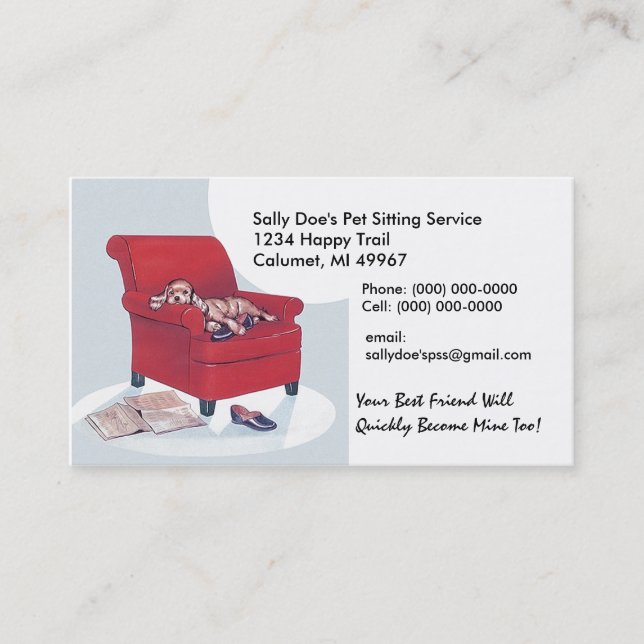 Spaniel in Red Chair ~ Retro Style Business Card (Front)