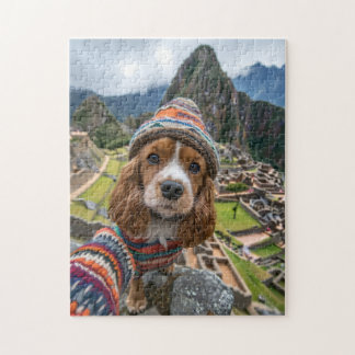 Spaniel In Sweater Machu Picchu Jigsaw Puzzle