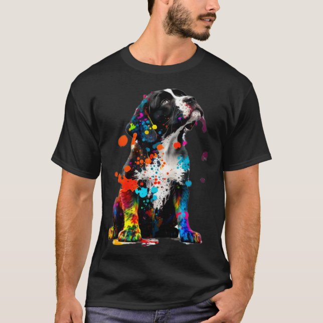 Spaniel Puppy Dog Paint Splatter Puppy Dog T-Shirt (Front)