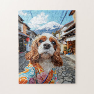 Spaniel Selfie At Mount Fuji Jigsaw Puzzle