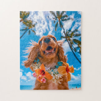 Spaniel Selfie At Tropical Beach Jigsaw Puzzle