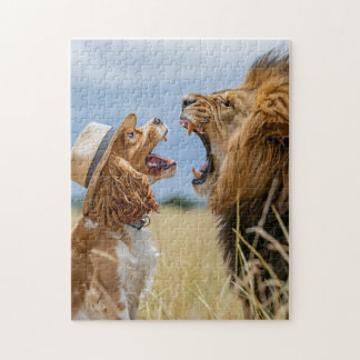 Spaniel vs Lion In Savanna Jigsaw Puzzle