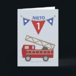 Spanish 1st Birthday Grandson, Firetruck Card<br><div class="desc">Spanish language card to celebrate your Grandson’s FIRST birthday! Birthday Wishes are rushing through with this cute red fire truck.</div>