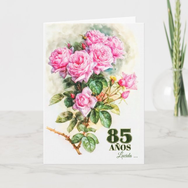Spanish 85th Birthday Vintage Rose Garden Name Card (Front)