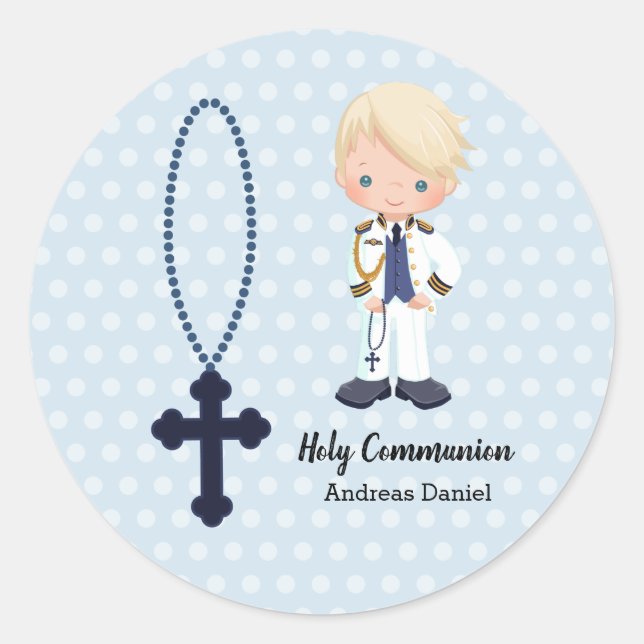 Spanish Admiral First Communion boy Classic Round Sticker (Front)