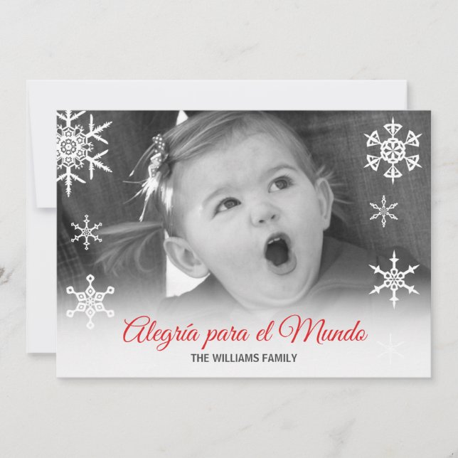 Spanish Alegría para el Mundo Red Family Photo Holiday Card (Front)