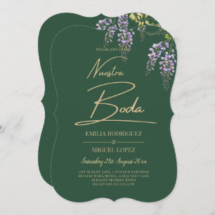 Spanish All-in1 WISTERIA Gold Text Green BODA Invi Invitation