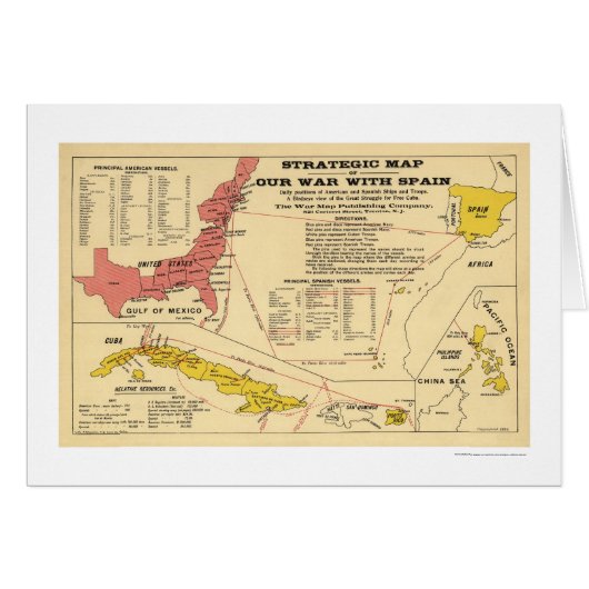 Spanish American War Map 1898 Cards (Front Horizontal)