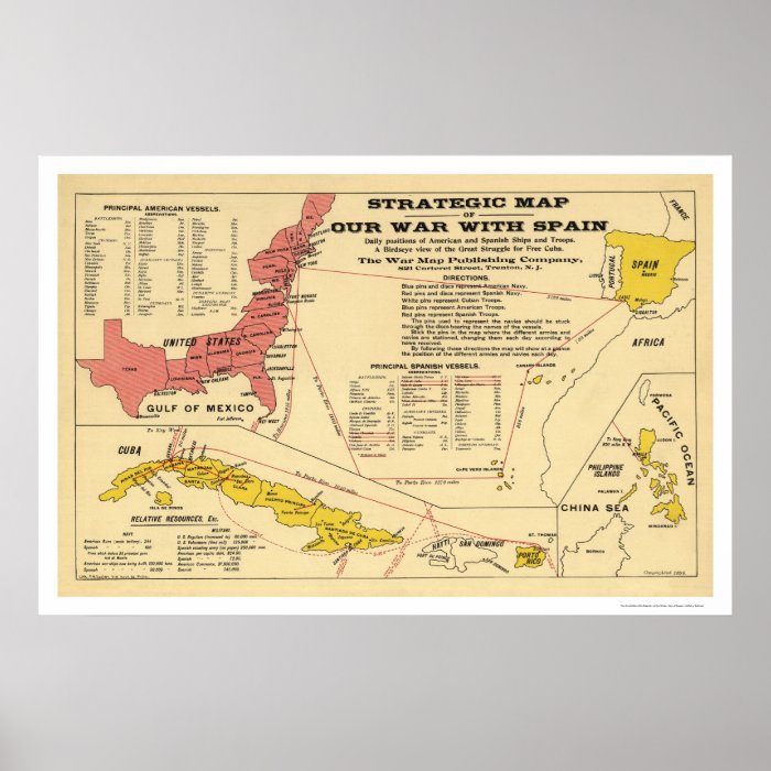 Spanish American War Map 1898 Poster