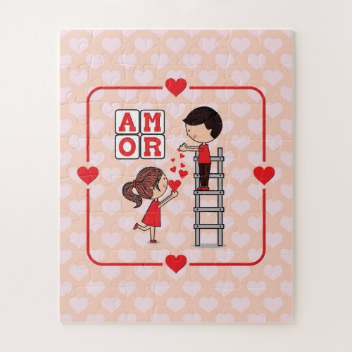 Spanish Amor Valentine Love Drop Hearts   Jigsaw Puzzle