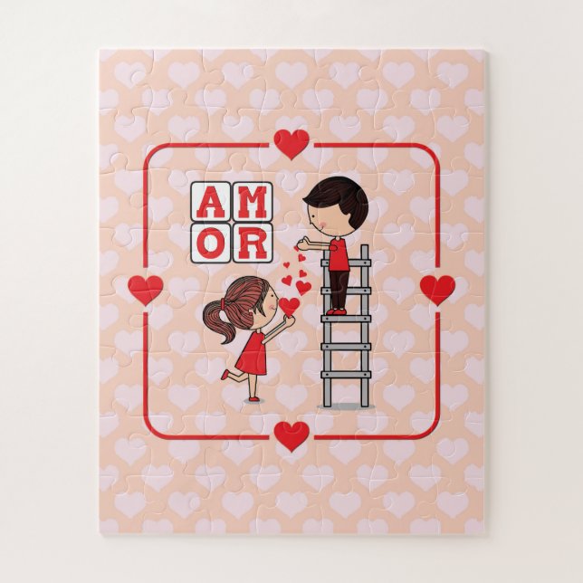 Spanish Amor Valentine Love Drop Hearts   Jigsaw Puzzle (Vertical)