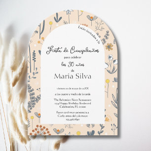 Spanish Any Age Boho Wildflower Birthday Party Invitation