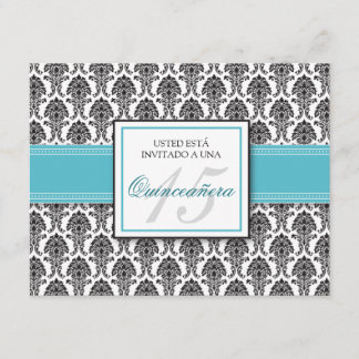 SPANISH Aqua Damask Quinceañera Invitación Invitation