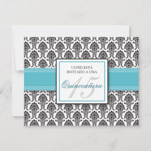 SPANISH Aqua Damask Quinceañera Invitación Custom Invites