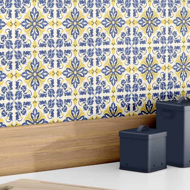 Spanish Azulejo Modern Elegant Blue Yellow Ceramic Tile (Spanish Azulejo Modern Elegant Blue Yellow Ceramic Tile)