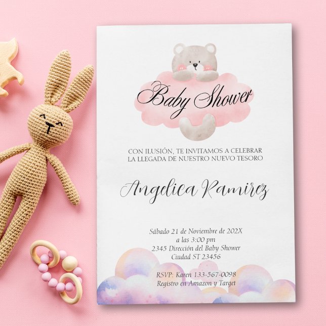 Spanish Baby Shower Bear Theme Cloud Gift Registry Invitation (Spanish Baby Shower Bear Theme Cloud Gift Registry Invitation)