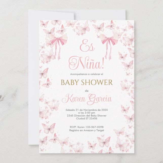 Spanish Baby Shower Girl Invitation (Front)