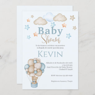 Spanish Baby Shower Invitation Blue Bear Boy