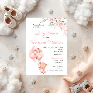 Spanish Baby Shower Invitation Pink Bear Girl