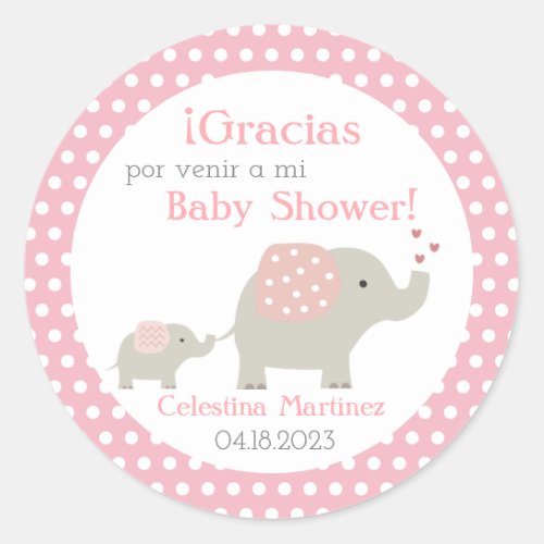 Spanish Baby ShowerPegatina Baby Shower Elephants Classic Round Sticker