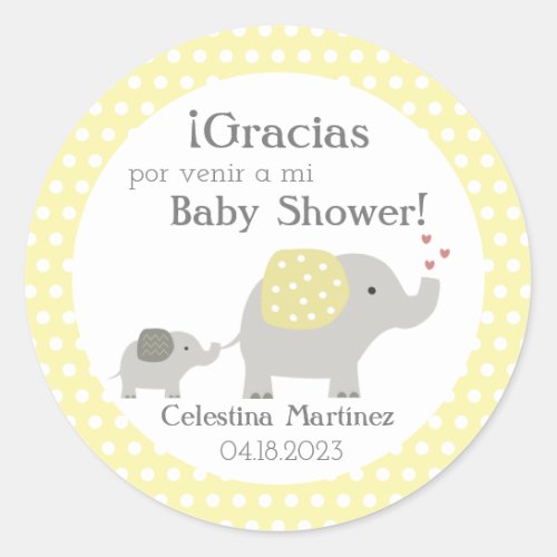 Spanish Baby ShowerPegatina Baby Shower Elephants Classic Round Sticker