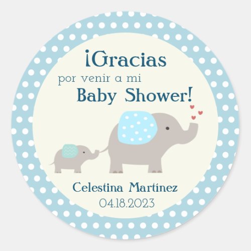 Spanish Baby ShowerPegatina Baby Shower Elephants Classic Round Sticker