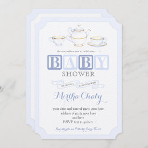 Spanish Baby Shower Tea Invites for Boy in Blues