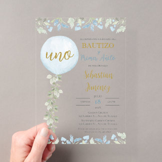 Spanish Baptism Acrylic Invite With Balloons Invitations