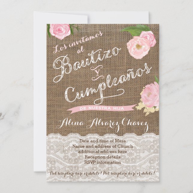 Spanish Baptism and birthday invites for girl (Front)