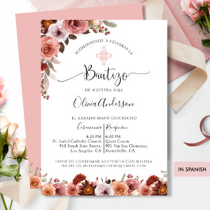Spanish Baptism Blush Pink Floral Invitation
