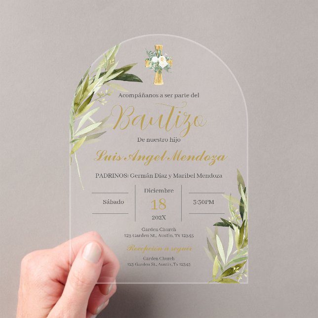 Spanish Baptism Boy Acrylic Invitations (Insitu (Handheld))