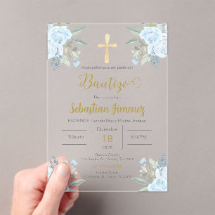 Spanish Baptism Boy Acrylic Invitations