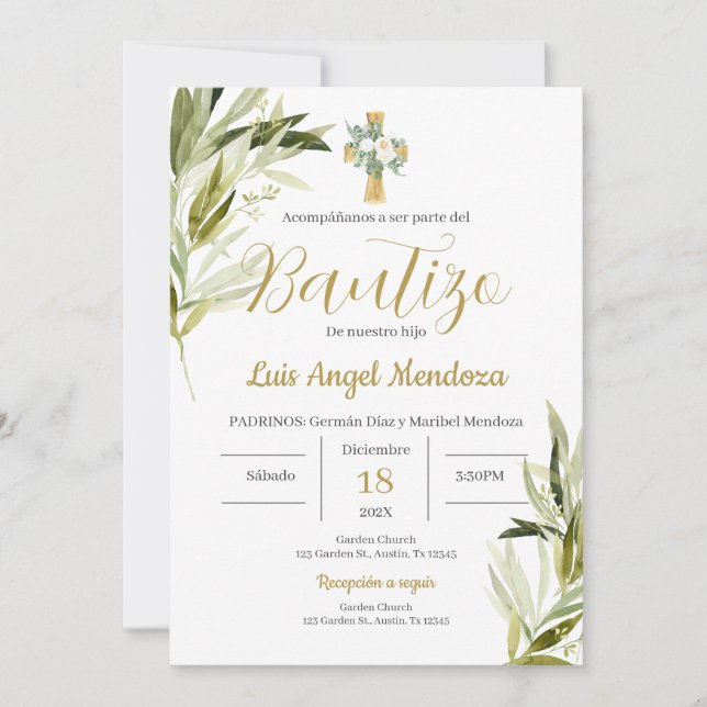 Spanish Baptism Boy Invitation (Front)