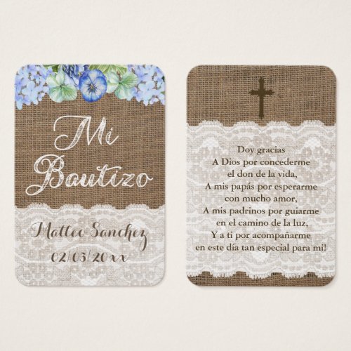 Spanish Baptism Favor Tag Recuerdo de Bautizo Card
